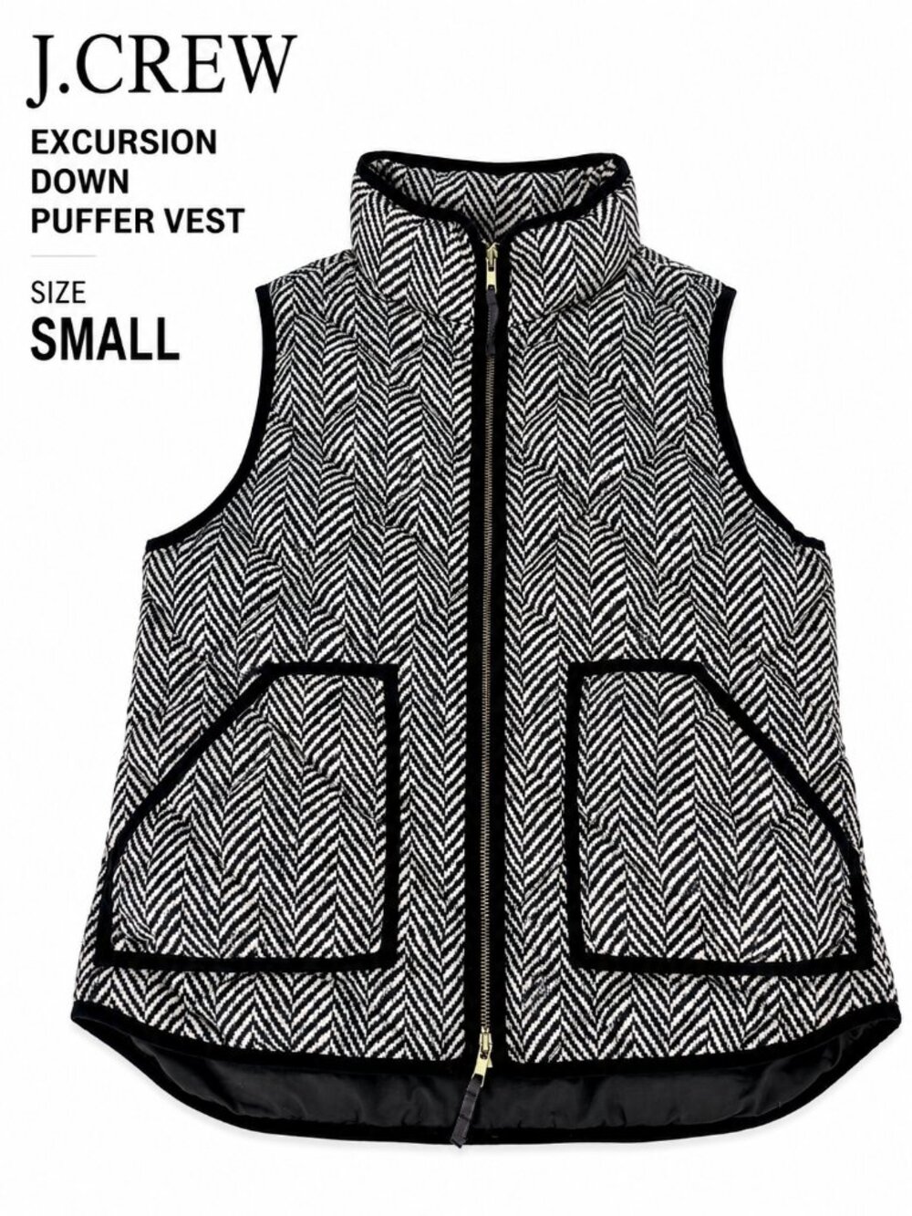 🖤 J.Crew Herringbone Down Puffer Vest Small Cozy Chic